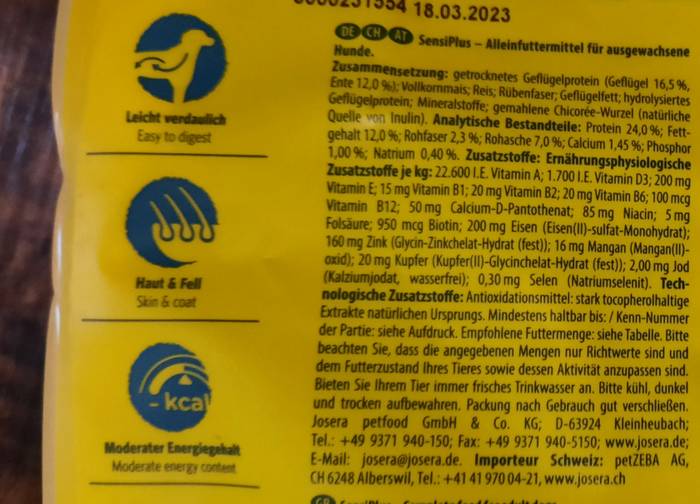 Inhaltsangaben zu Josera SensiPlus